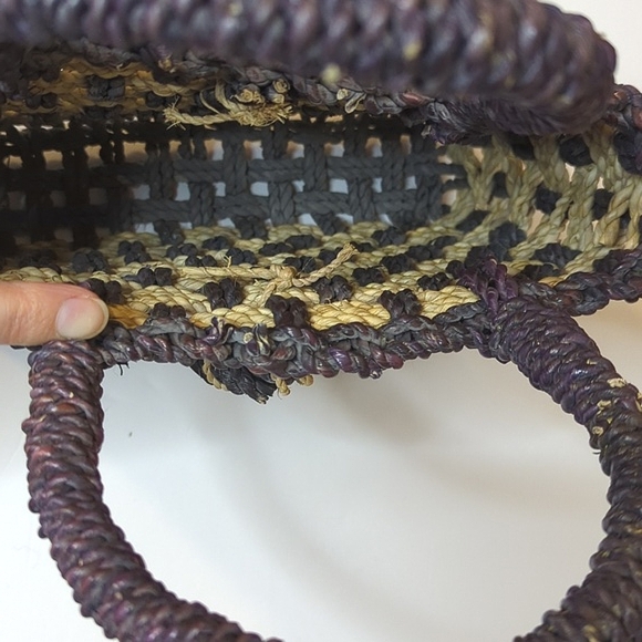 Woven Basket Purse Small- Beige And Purple Spring Summer Beach Wicker Vacation - Picture 4 of 10